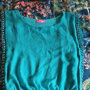 Body Central Teal Embellished Blouse
